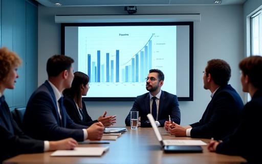 会議室でプレゼンテーションを行うビジネスパーソン